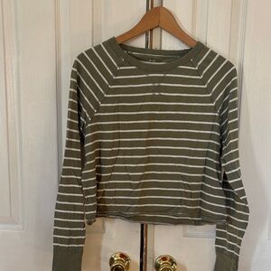 Aerie Olive Green Striped Long Sleeve Tee
